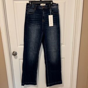 Risen Women's Dark Blue Straight Leg Jeans (long 34in inseam)